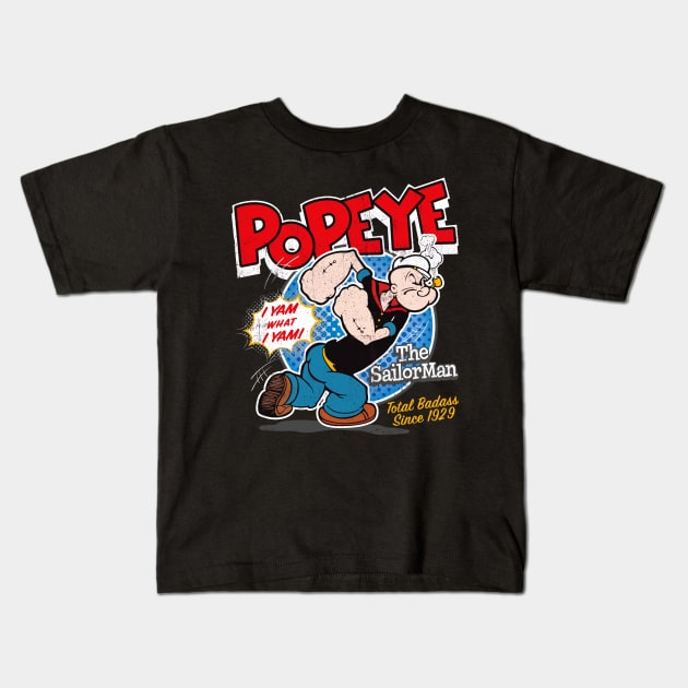 Popeye The Sailor Since 1929 Kids T-Shirt by Alema Art